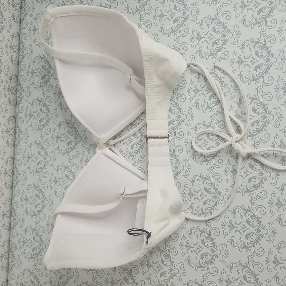 Lightly Lined Triangle Strappy Tie Ribbed Bikini Top+JM Pearl sun spray - Picture 8 of 15